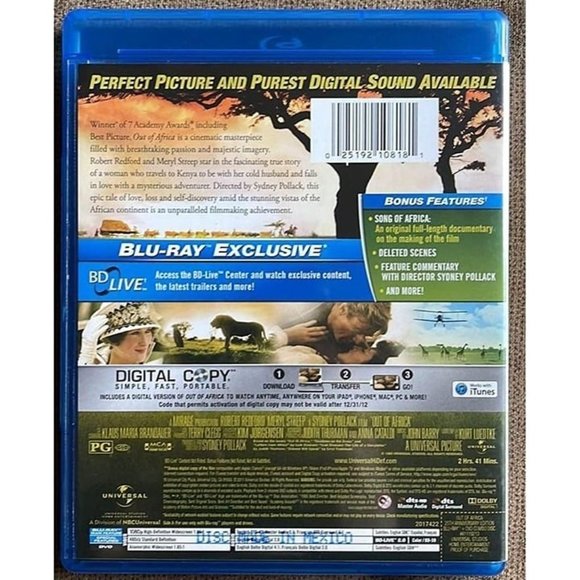 Out of Africa (Blu-ray/DVD) - No Digital Guarantee- Robert Redford, Meryl Streep - Picture 2 of 4